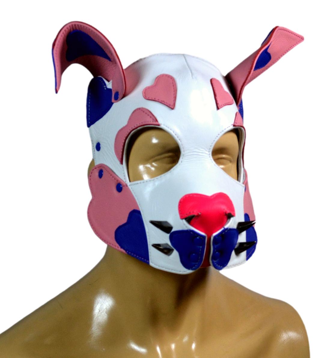 Leather Puppy Hood with Heart Ear Detail and Collar  Handmade Soft Dog  Mask