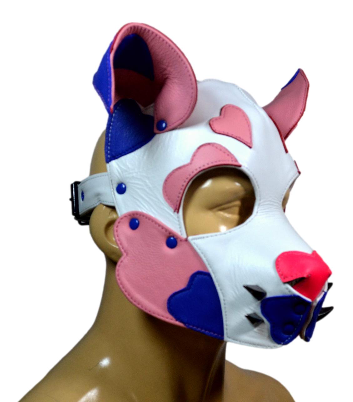 Leather Puppy Hood with Heart Ear Detail and Collar  Handmade Soft Dog  Mask