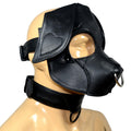 Black Leather Puppy Mask with Heart Ear Detail and Collar – Handmade Soft Dog Hood, Adjustable Strap, Custom Fit Pup Gear